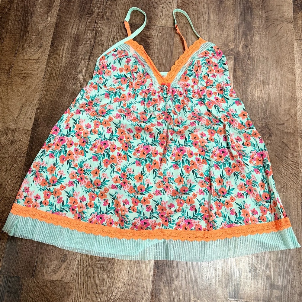 Floral Swim Coverup with Orange Accents